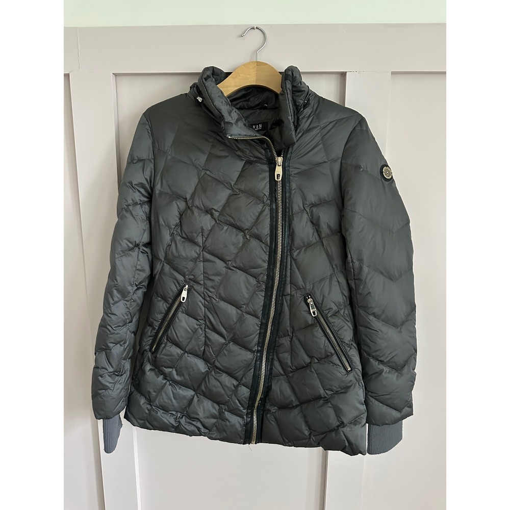 Steven by Steve Madden Womens‎ Gray Quilted Asymmetric Puffer Jacket Medium
